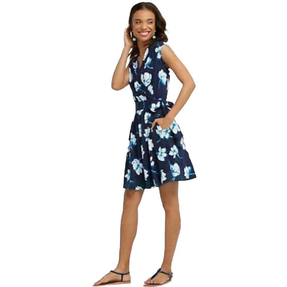 Draper James Navy Floral Knot Wrap Dress Size S